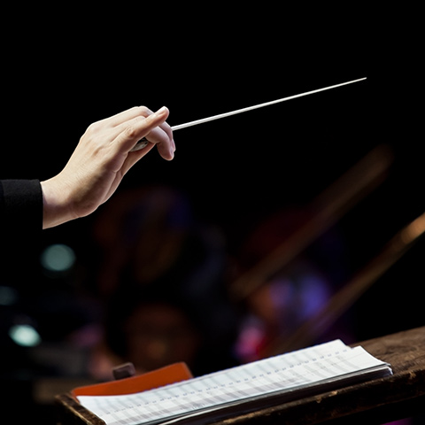 a close up photo of a hand holding a conductor's baton 