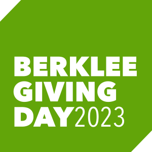 Berklee Giving Day 2023 logo with green background and white letters