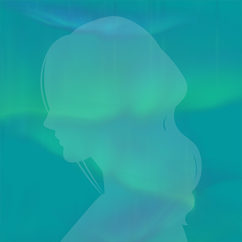 teal outline of a female profile