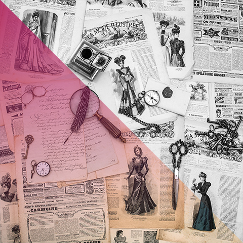 a collage of victorian era newspapers and women 