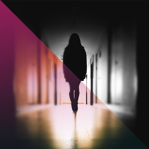 an outline of a girl standing in a school hallway