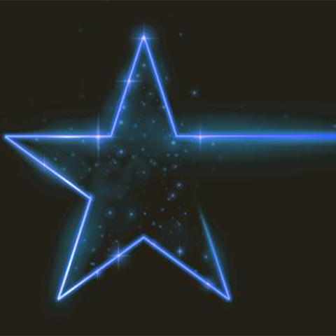 Blue star outline with the right side of the star jetting out horizontally with a black background