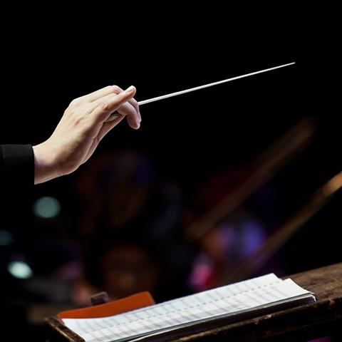 a close up photo of a hand holding a conductor's baton 