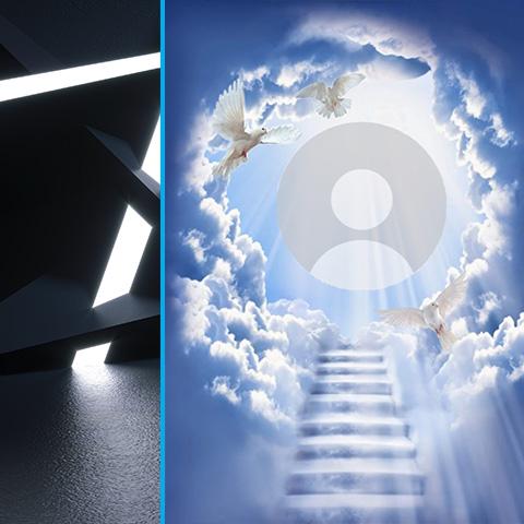 Generic profile image ascending stairs in heaven imagery.