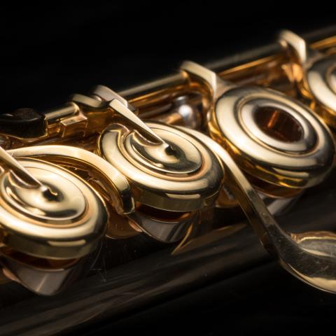 Close up on flute keys with black background