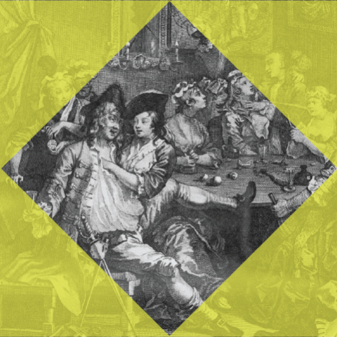 black and white illustration of 17th century party