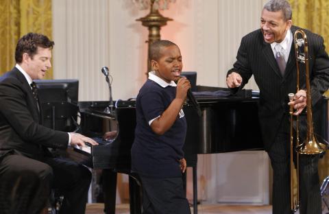 Blake Hopkins performs with Harry Connick Jr. at the White House in 2010.
