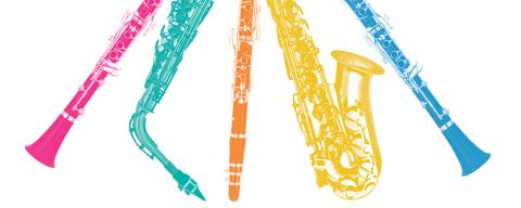 Clarinets and saxophone are fanned out and filtered to be a variety of colors