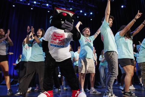 Berklee students and Mingus celebrating on stage 