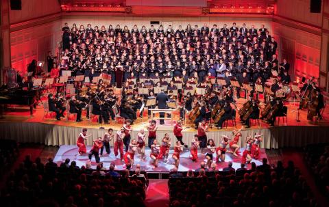 Boston Conservatory singers, dancers, and instrumentalists performing Carmina Burana at Symphony Hall with chorus